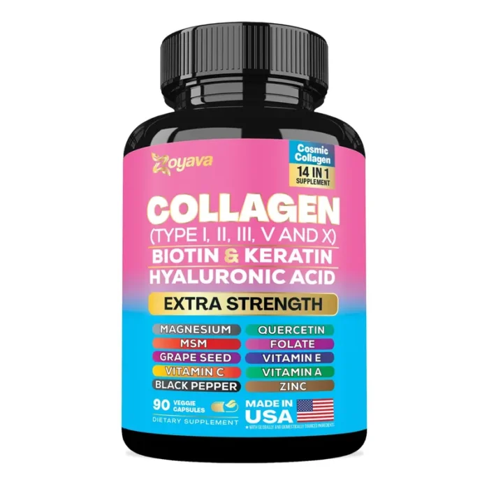 Zoyava Collagen (Type I, II, III, V & X) Biotin & Keratin Hyaluronic Acid Extra Strength Supplement